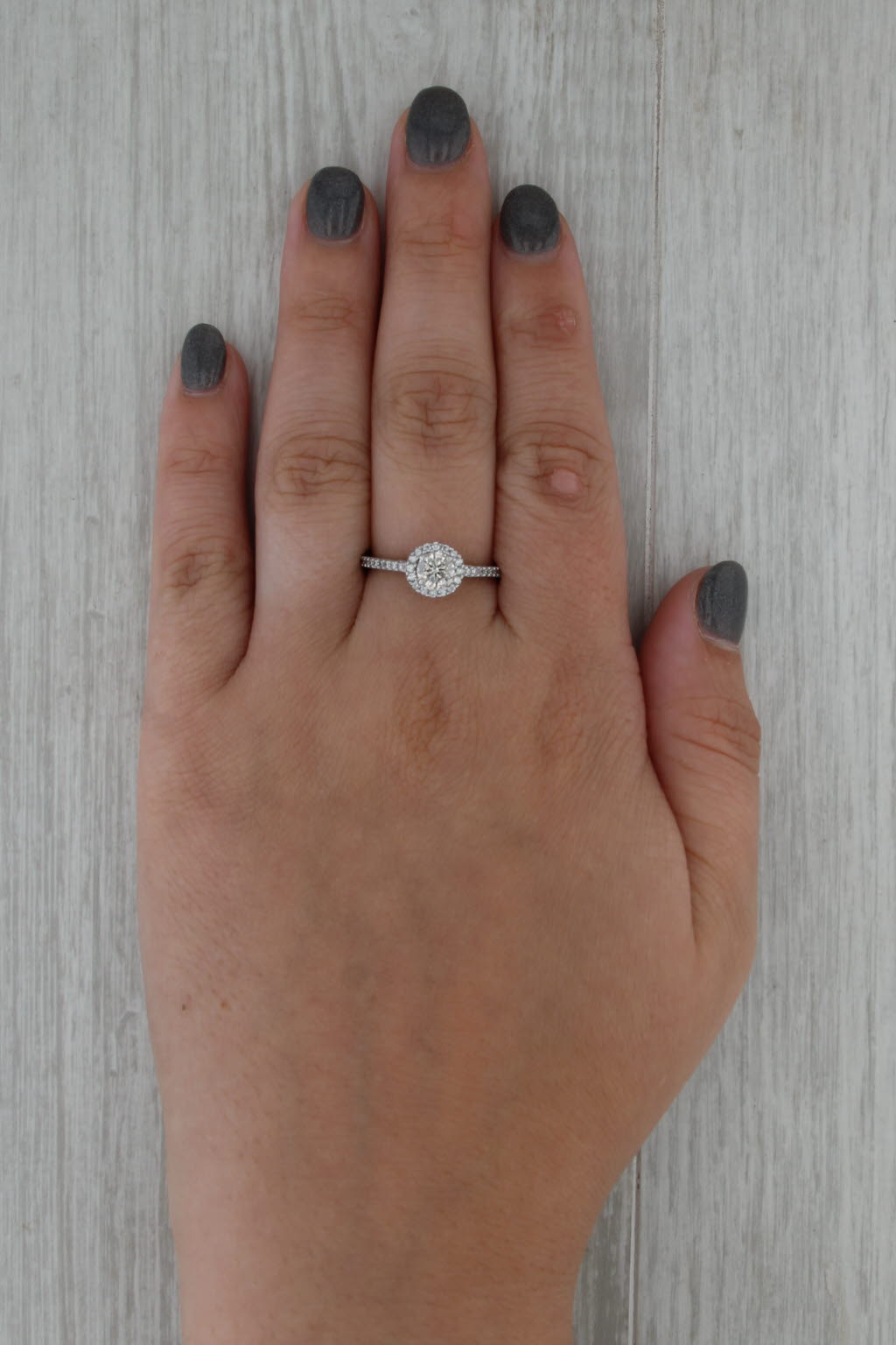 0.94ctw Round Diamond Halo Engagement Ring 14k Gold Sz 8.25 Cathedral Pave Band