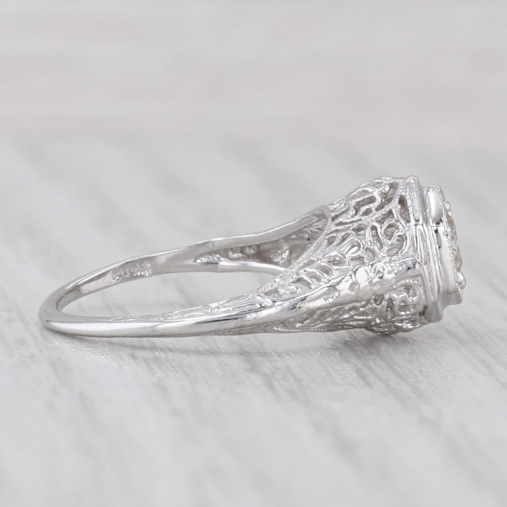 Light Gray Art Deco 0.30ct Old Mine Diamond Filigree Engagement Ring 14k White Gold Size 5