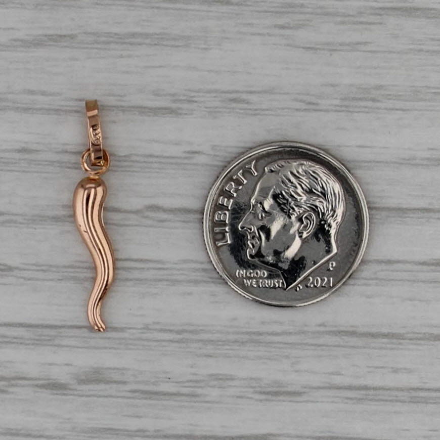 Italian Horn Charm Pendant 18k Rose Gold Small Drop Good Luck Talisman