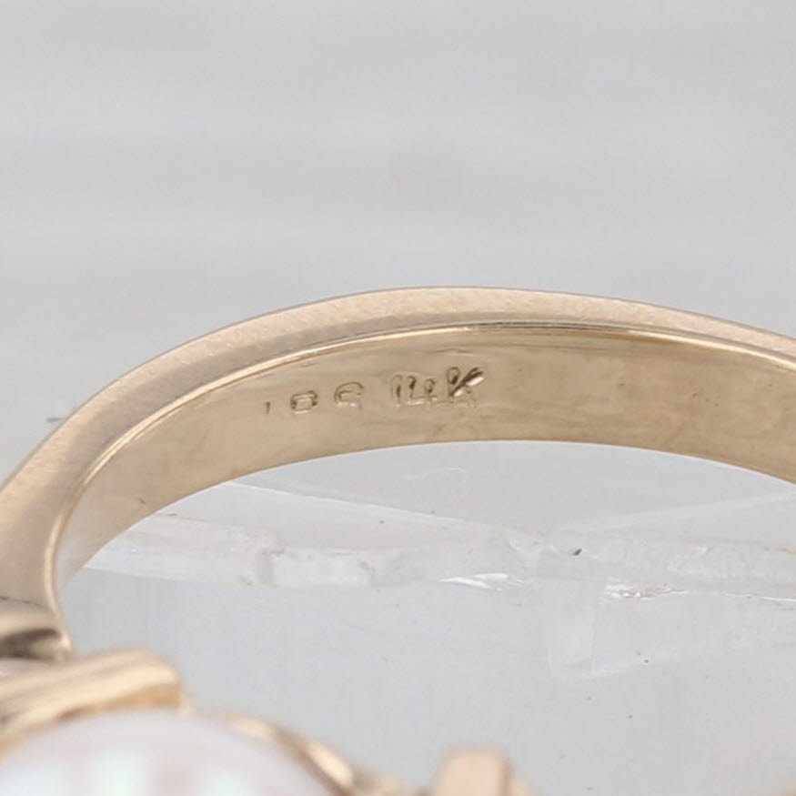 Light Gray 0.44ctw Tanzanite Cultured Pearl Ring 14k Yellow Gold Size Euro Shank Size 6.75