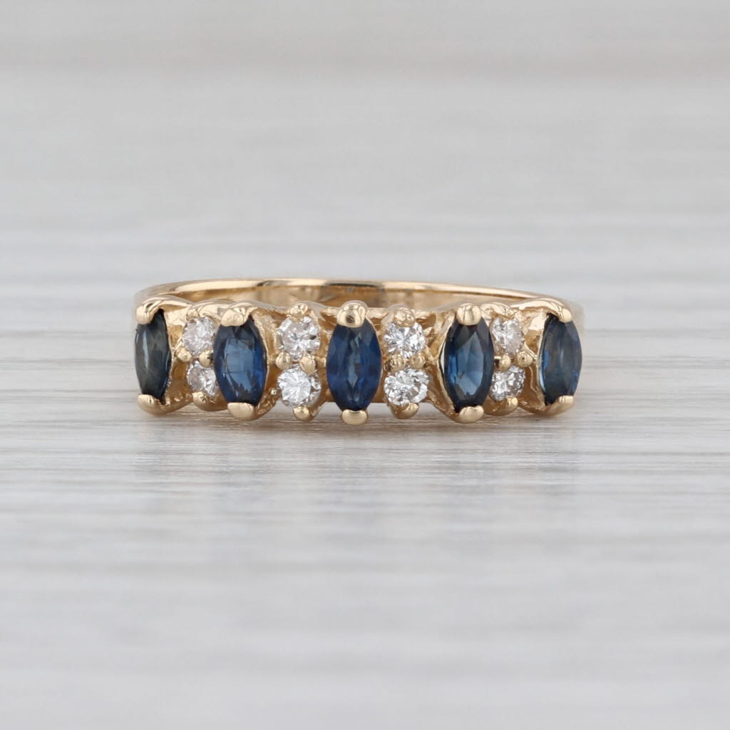 0.59ctw Blue Sapphire Diamond Ring 14k Yellow Gold Size 5.75 Stackable