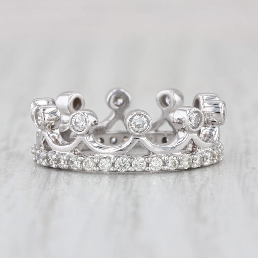 0.58ctw Eternity Diamond Crown Ring 14k White Gold Size 4.25 Stackable