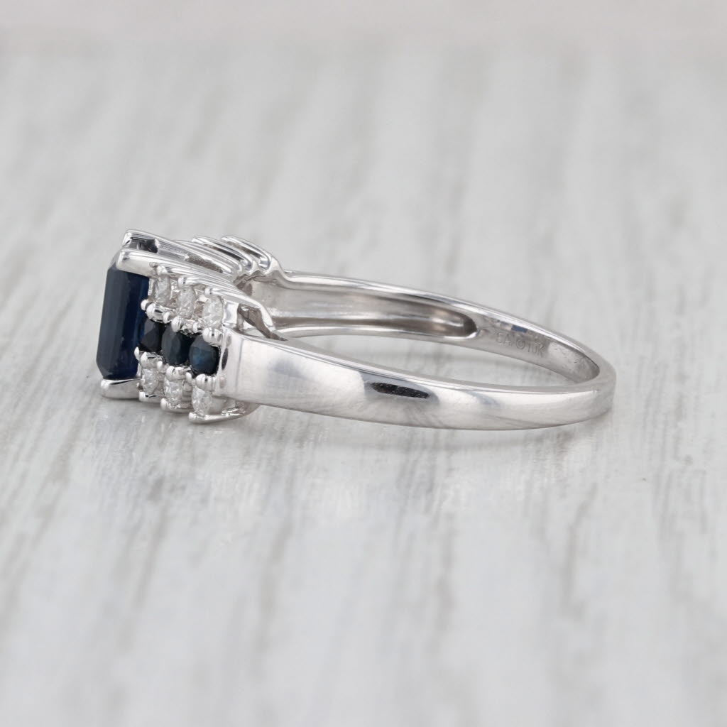 1.85ctw Emerald Cut Blue Sapphire Diamond Ring 10k White Gold Sz 9.25 Engagement