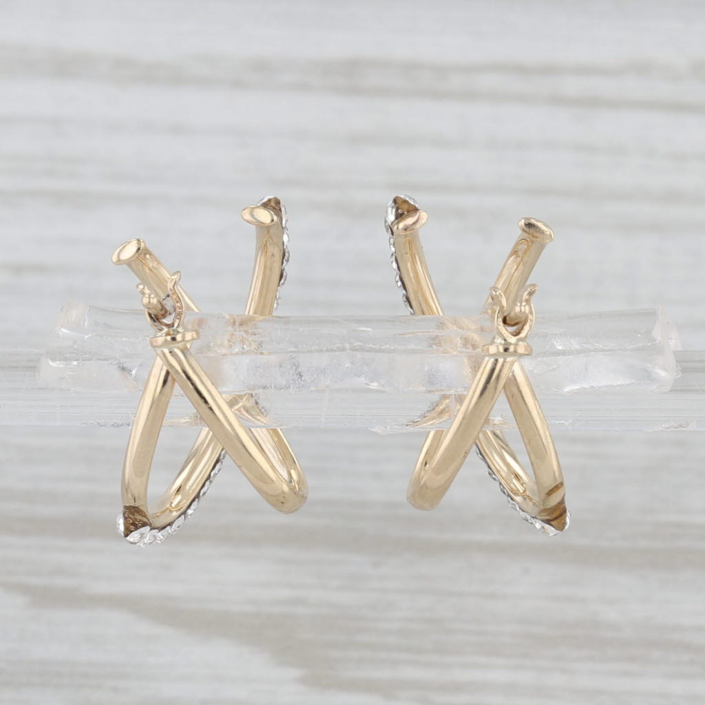 Cubic Zirconia Crossover Hoop Earrings 14k Yellow Gold Snap Top Hoops