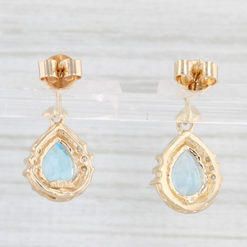 Light Gray 3.32ctw Blue Topaz Diamond Teardrop Earrings 14k Yellow Gold Pierced Drops