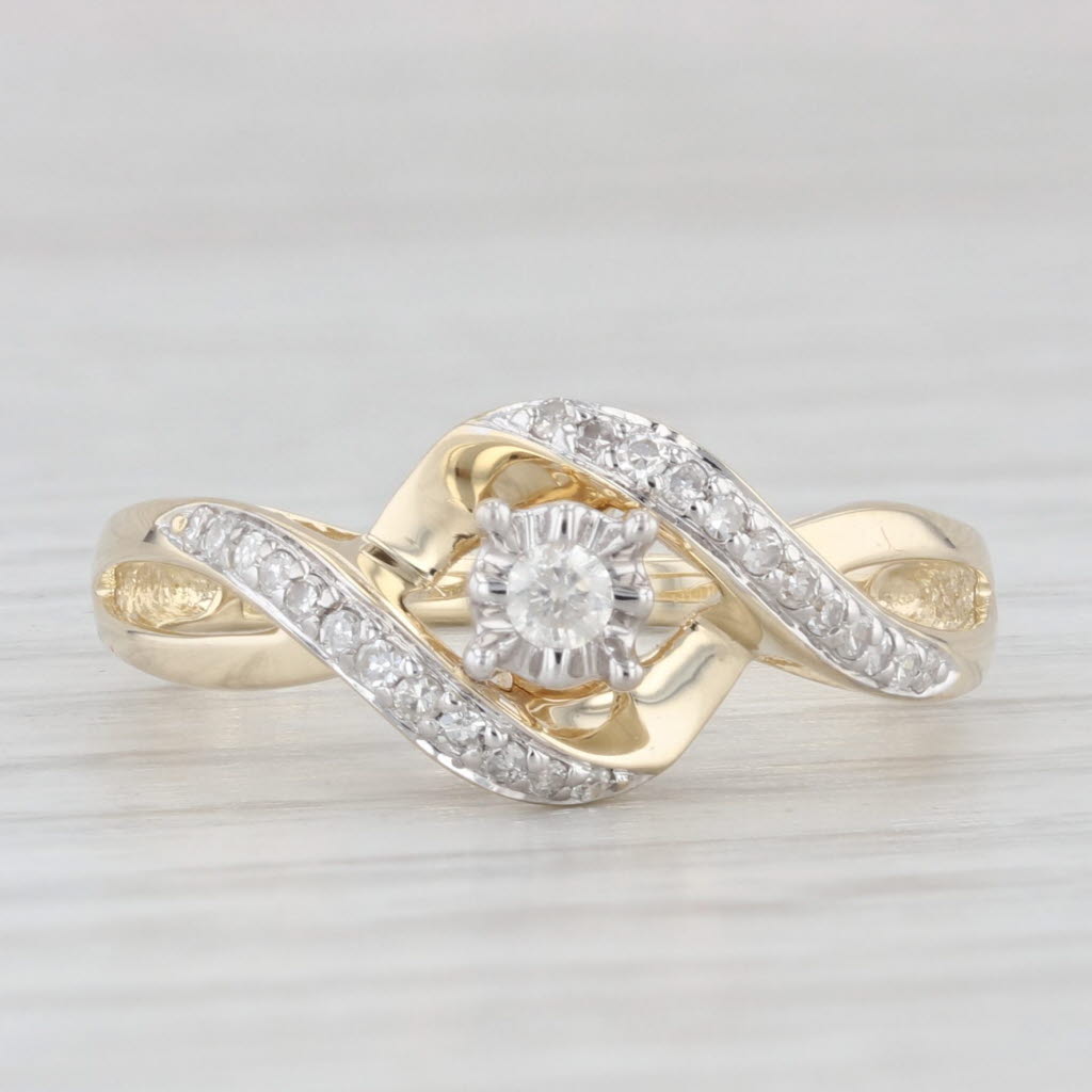 Light Gray 0.14ctw Round Diamond Engagement Ring 10k Yellow Gold Size 7
