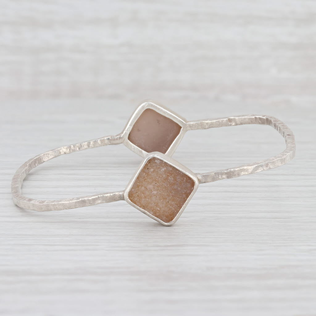 New Nina Wynn Sand Druzy Quartz Bangle Bracelet Sterling Silver 8”
