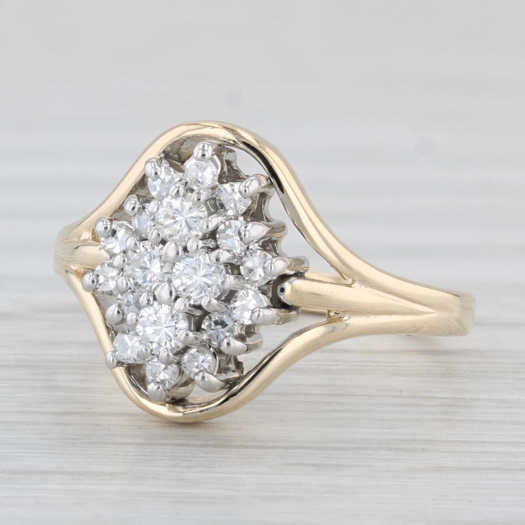 0 41ctw Diamond Cluster Ring 14k Yellow Gold Engagement Size 7