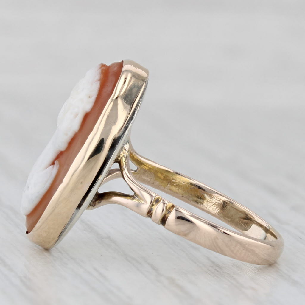 Light Gray Vintage Shell Cameo Ring 9k Yellow Gold Size 5.5 Figural Carving
