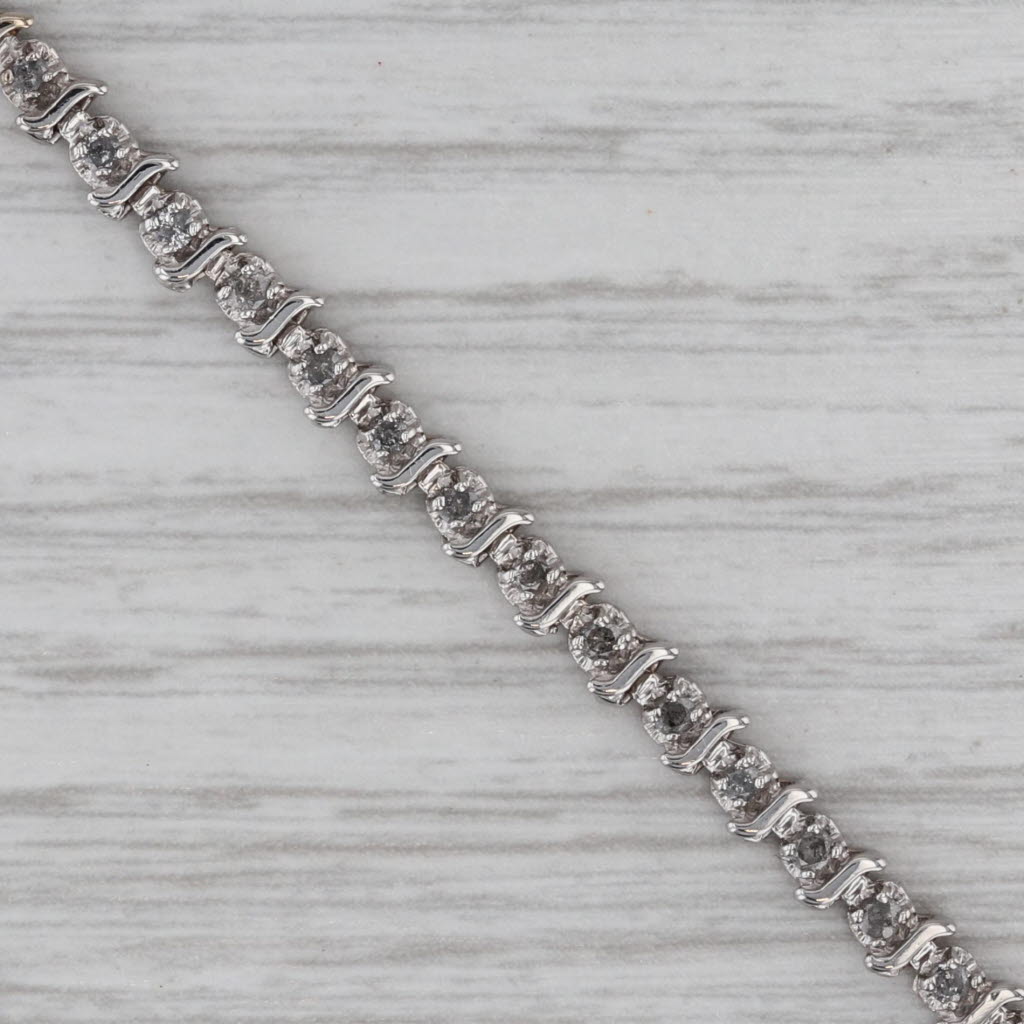 Gray 1ctw Diamond Tennis Bracelet 10k White Gold 7" 3.6mm
