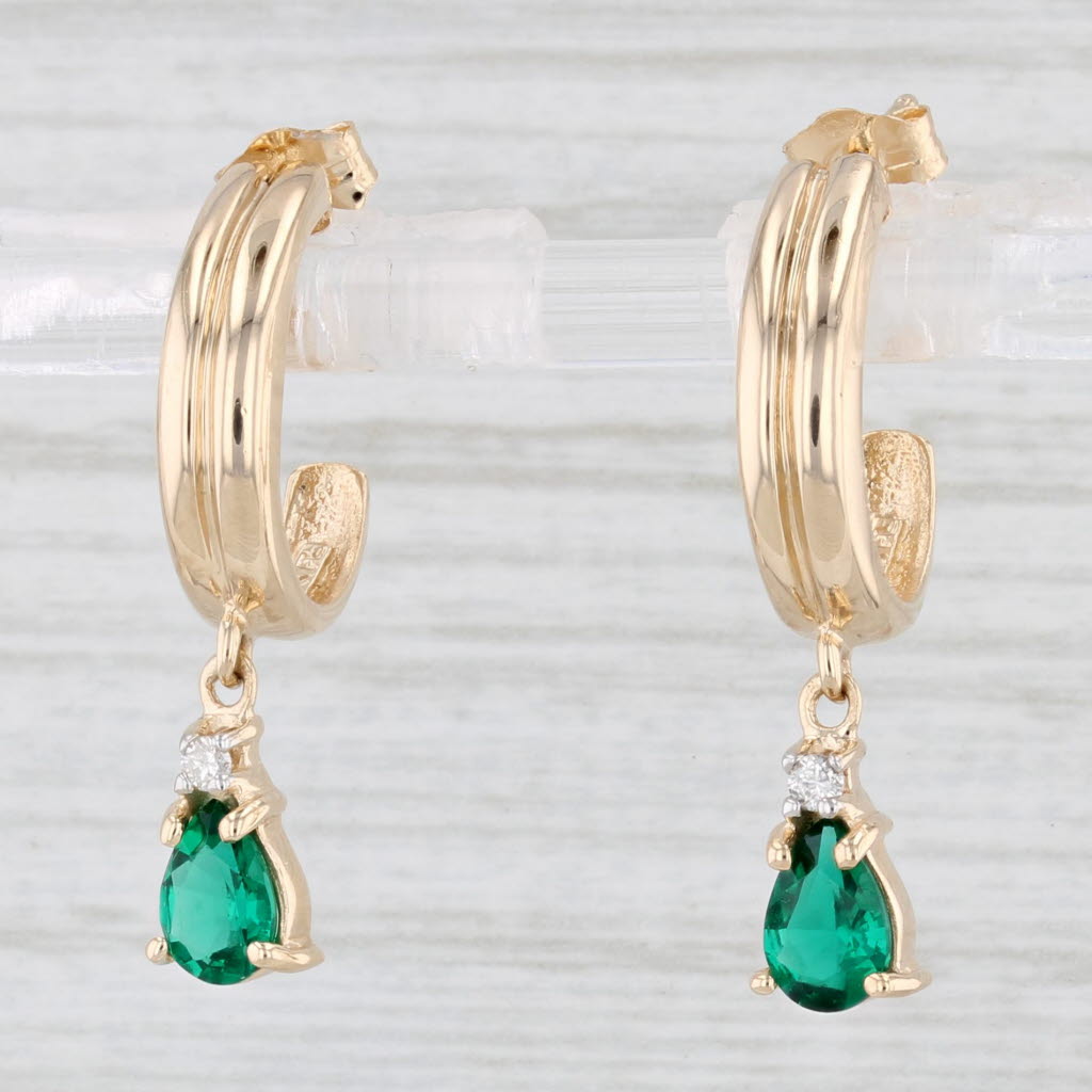 Light Gray 0.80ctw Lab Created Emerald Diamond Teardrop Dangle Half Hoop Earrings 14k Gold