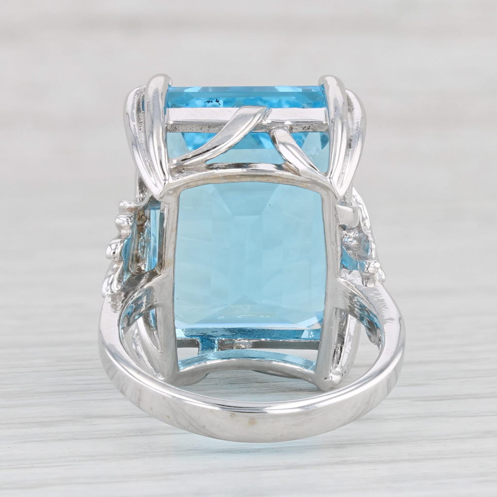 Light Gray 29ct Emerald Cut Blue Topaz Solitaire Ring 14k White Gold Size 7.5 Cocktail