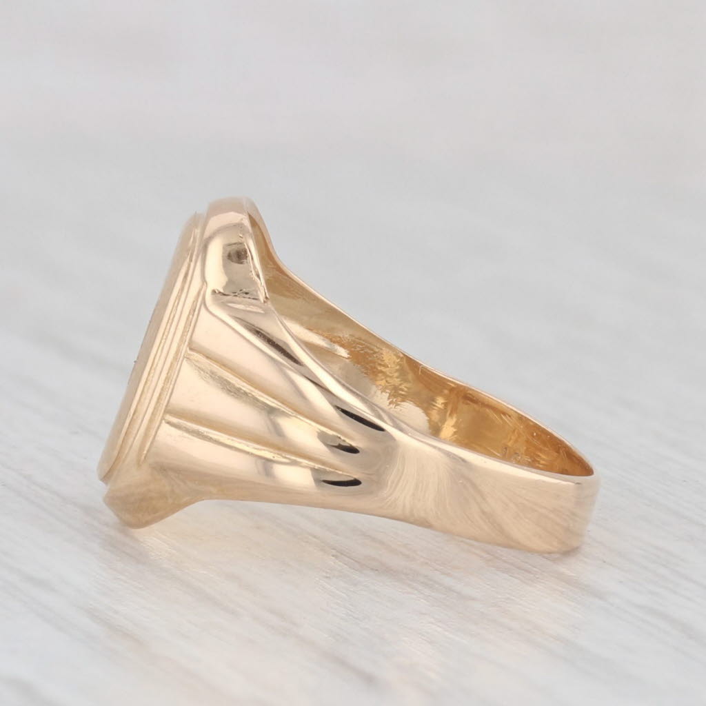 Light Gray Letter Initial A Signet Ring 18k Yellow Gold Small Size 2.75