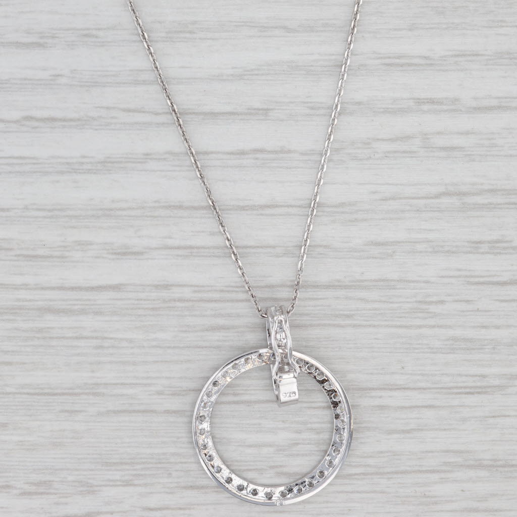 Light Gray 0.57ctw Cubic Zirconia Eternity Circle Pendant Sterling Silver 17.5" Cable Chain