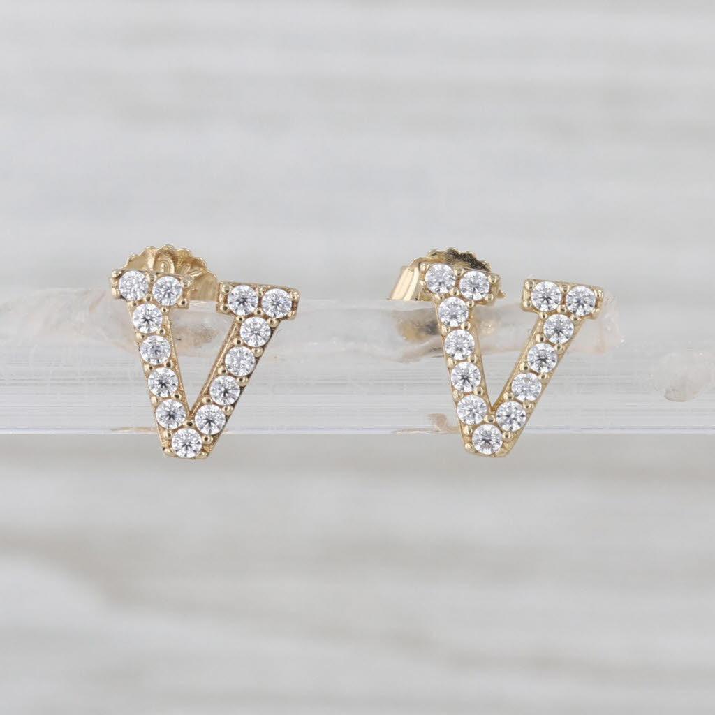 0.21ctw Cubic Zirconia Letter Initial V Stud Earrings 10k Yellow Gold Studs