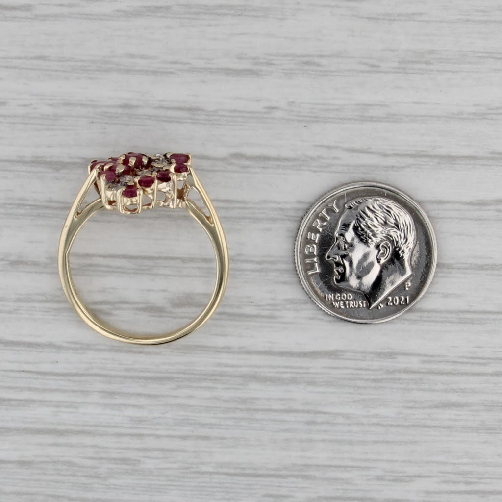 1.14ctw Ruby Diamond Cluster Ring 14k Yellow Gold Size 7.75