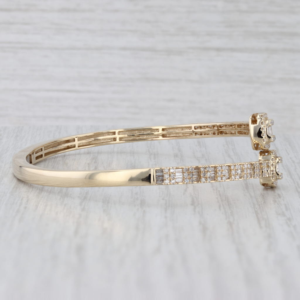 Light Gray 1.68ctw Diamond Bypass Bangle Bracelet 10k Yellow Gold 7" Hinged
