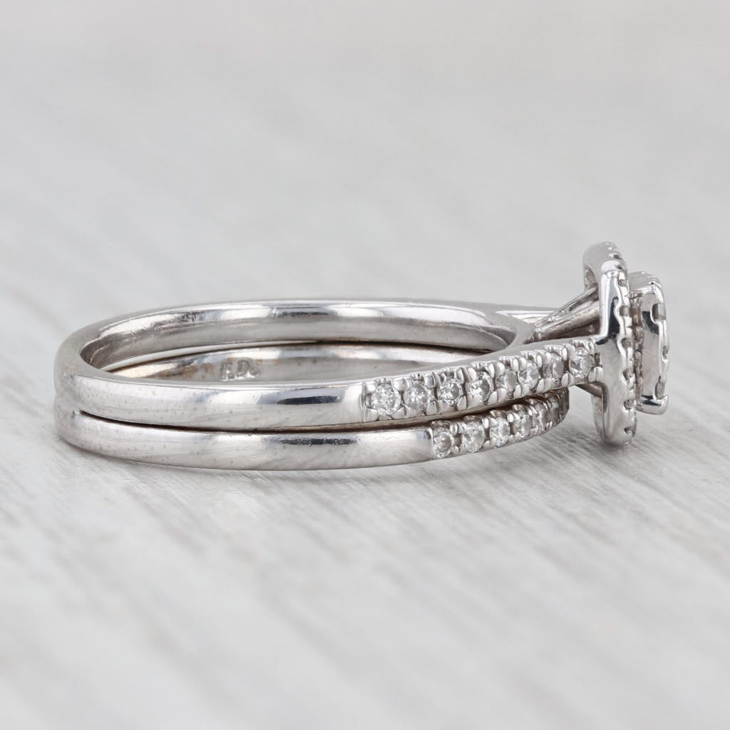Light Gray 0.44ctw Diamond Halo Engagement Ring Wedding Band Bridal Set 10k Gold Size 6.75