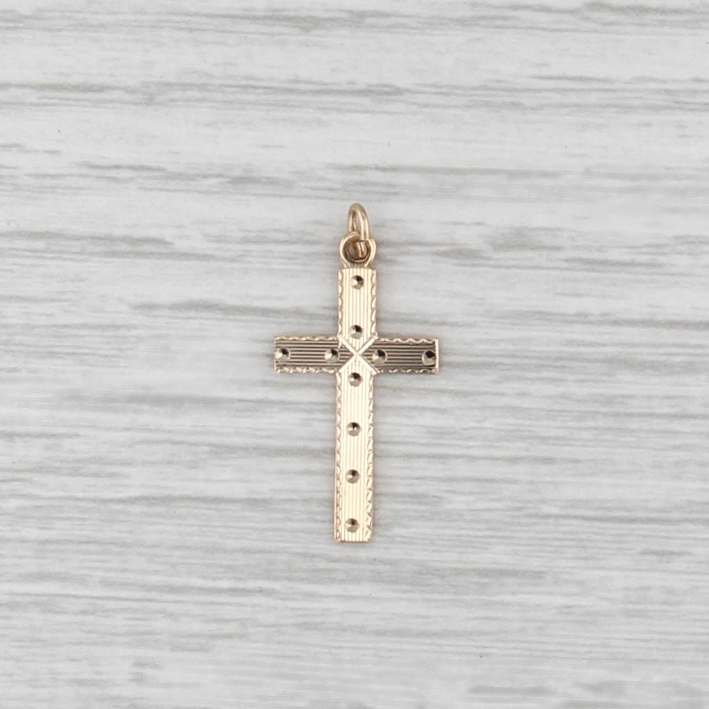 Vintage Etched Cross Pendant 14k Yellow Gold Estate Religious Jewelry