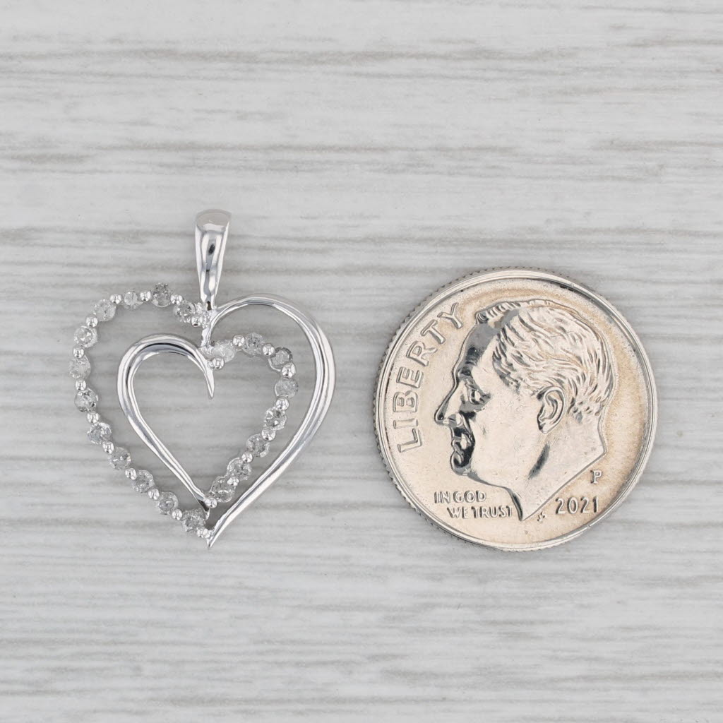 Gray 0.25ctw Diamond Double Heart Pendant 10k White Gold