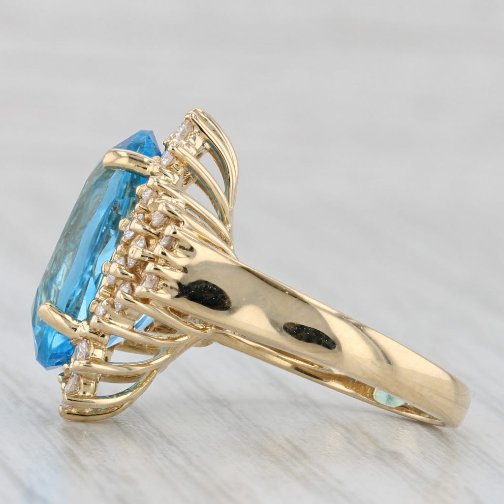Spark Blue Topaz Diamond Halo Ring 18k Yellow Gold Size 6.5 Cocktail