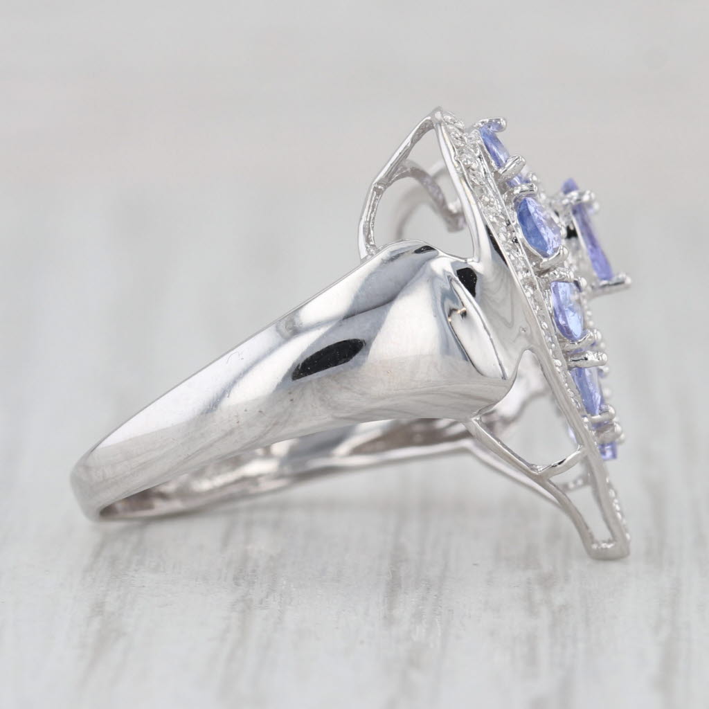 1.53ctw Tanzanite Diamond Halo Heart Ring 10k White Gold Cocktail Size 8.25