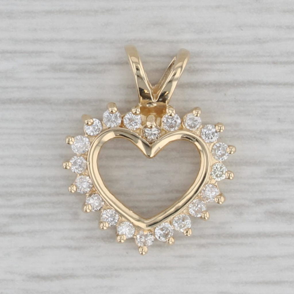 Gray 0.20ctw Diamond Open Heart Pendant 14k Yellow Gold Small Drop