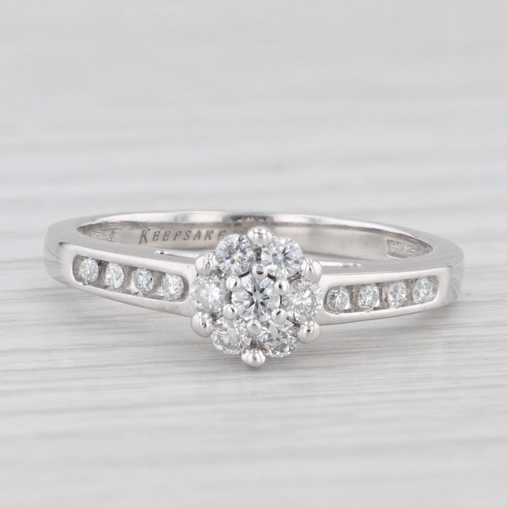 Light Gray 0.28ctw Diamond Cluster Engagement Ring 10k White Gold Size 7 Cathedral Band