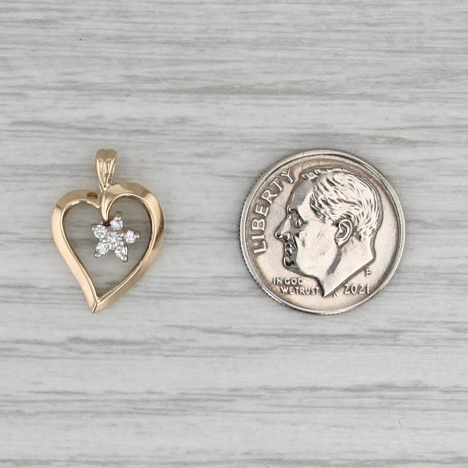 Diamond Flower Open Heart Pendant 14k Yellow Gold Small Drop
