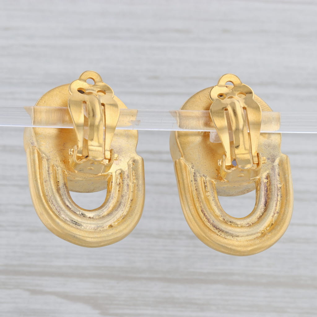 Gray Mark Spirito Chalcedony Cameo Earrings Gold Plated Sterling Silver Clip On