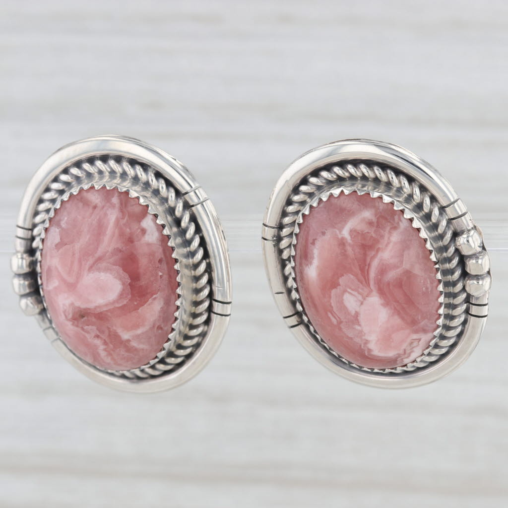 Gray Red Rhodochrosite Earrings Sterling Silver Vintage Southwestern Native American