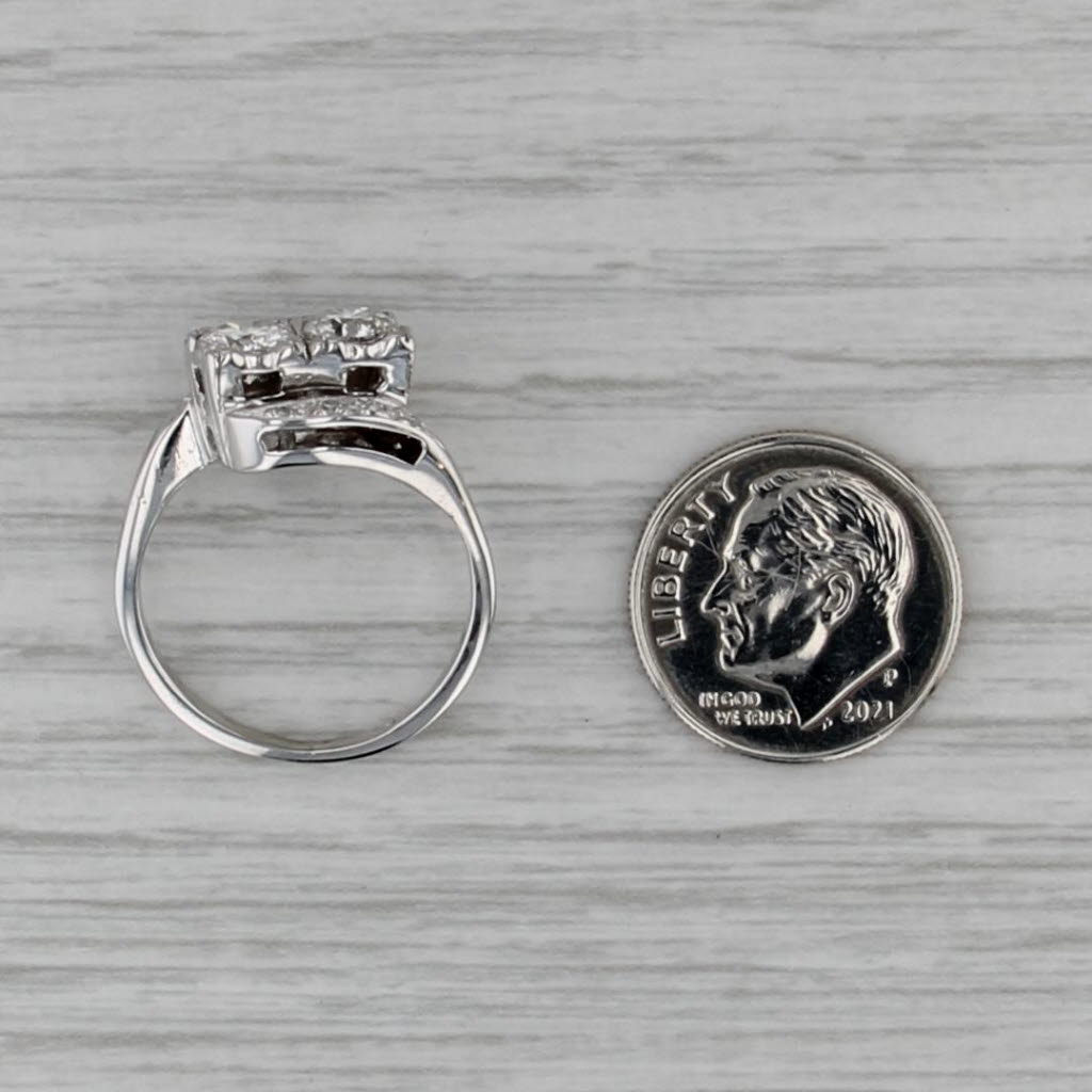 Vintage 1.05ctw Diamond Bypass Ring 14k White Gold Size 6.25 Anniversary