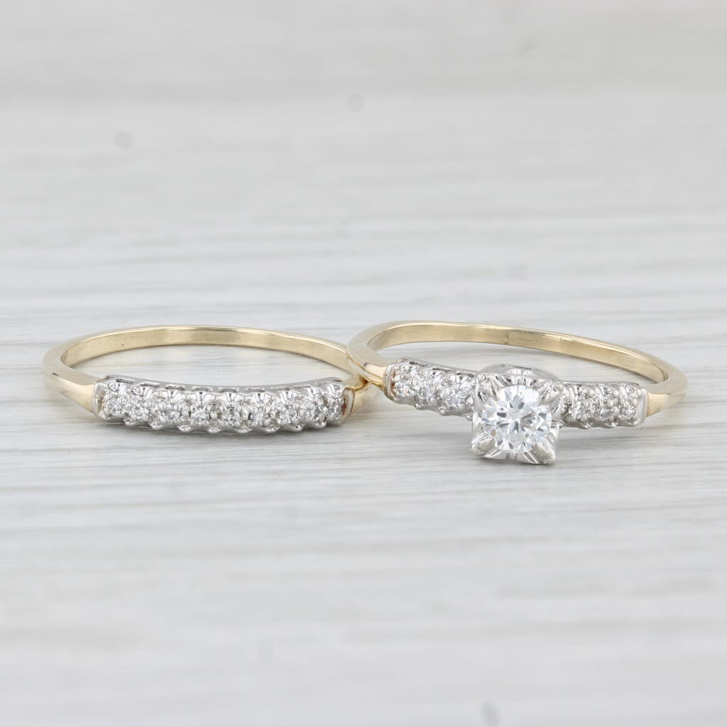 Light Gray 0.23ctw Diamond Engagement Ring Wedding Band Bridal Set 14k Yellow Gold Size 8