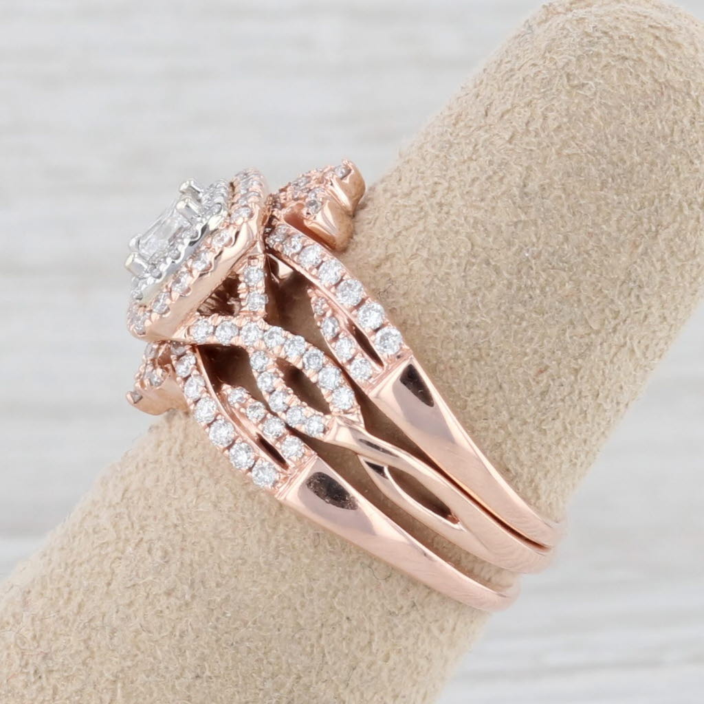 Gray 0.86ctw Princess Diamond Halo Engagement Ring 2 Bands Bridal Set 14k Rose Gold