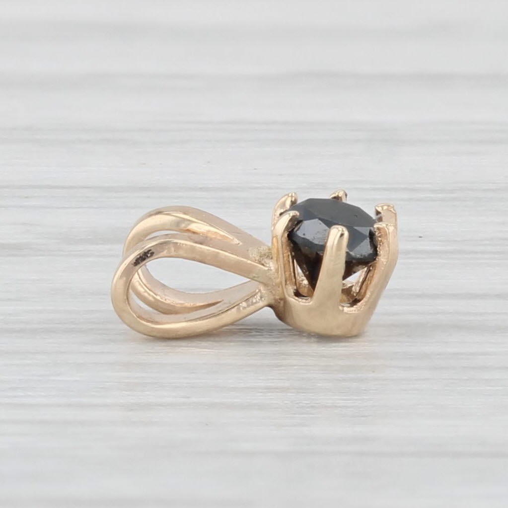 Light Gray Small 0.14ct Black Diamond Pendant 14k Yellow Gold Round Solitaire Drop