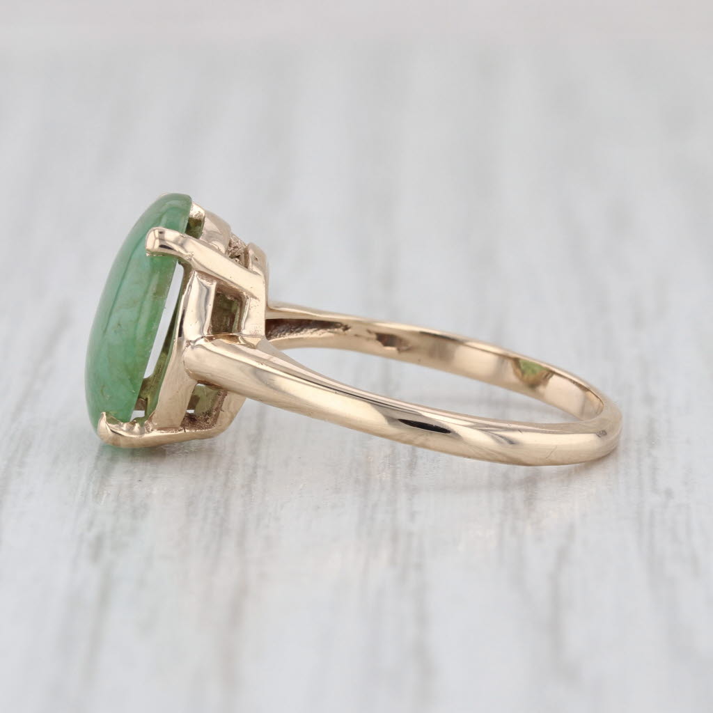 Oval Cabochon Green Jadeite Jade Solitaire Ring 14k Yellow Gold Size 6