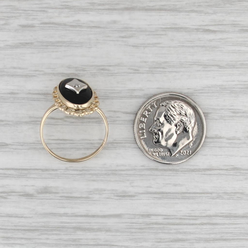 Vintage Onyx Diamond Signet Ring 10k Yellow Gold Size 4.75