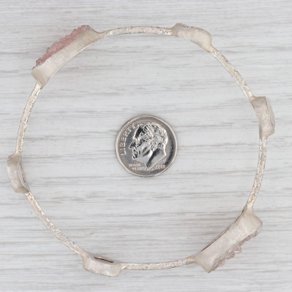 New Nina Wynn Bangle Bracelet 8" Sand White Druzy Quartz Sterling Silver