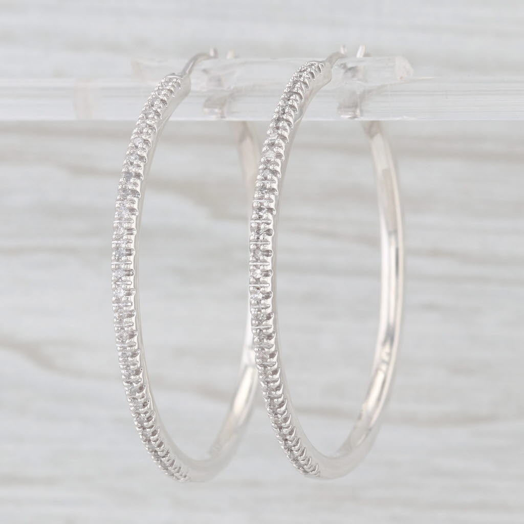 0.26ctw Diamond Hoop Earrings Sterling Silver Round Large Hoops 38.4 x 2.2 mm