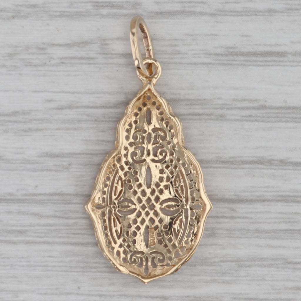 Gray Vintage Ornate Filigree Drop Pendant 14k Yellow Gold