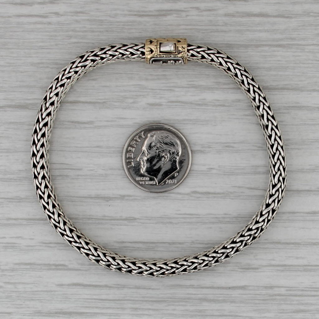 John Hardy Classic Wheat Chain Bracelet Sterling Silver 18k Gold 7" 6.4mm Lock