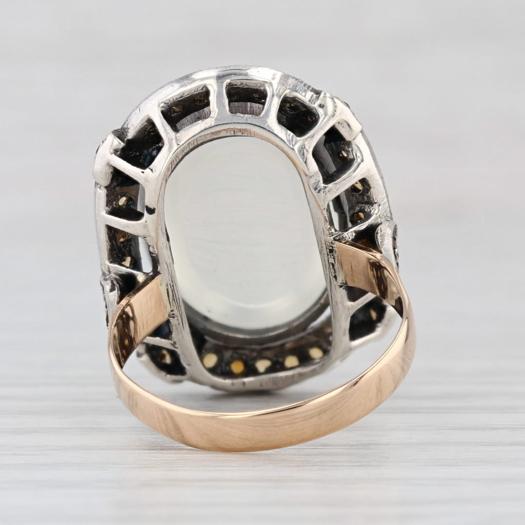 Vintage Cats Eye Moonstone Cabochon Citrine Halo Ring 18k Gold Silver Size 7.25