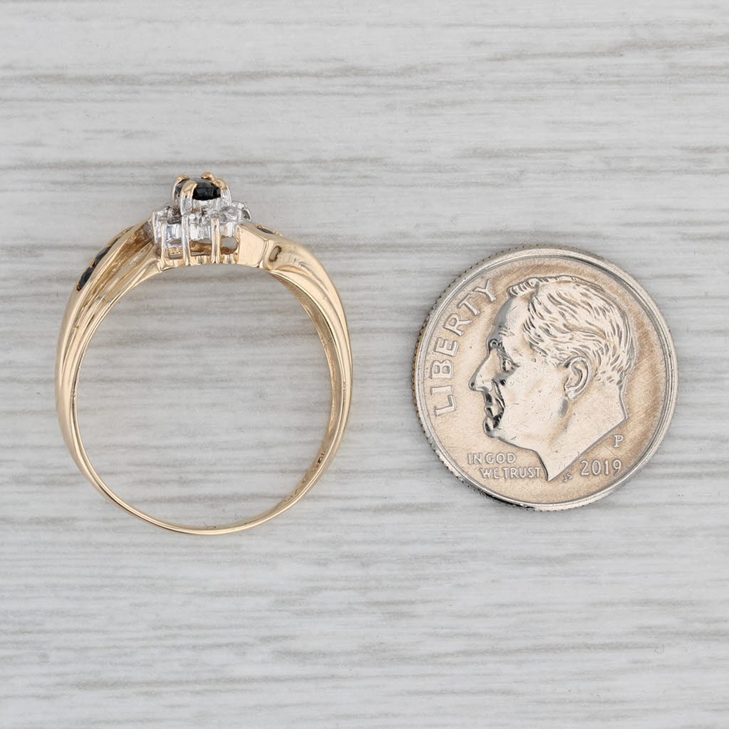 Gray 0.57ctw Marquise Blue Sapphire Diamond Ring 10k Yellow Gold Size 7.75 Bypass