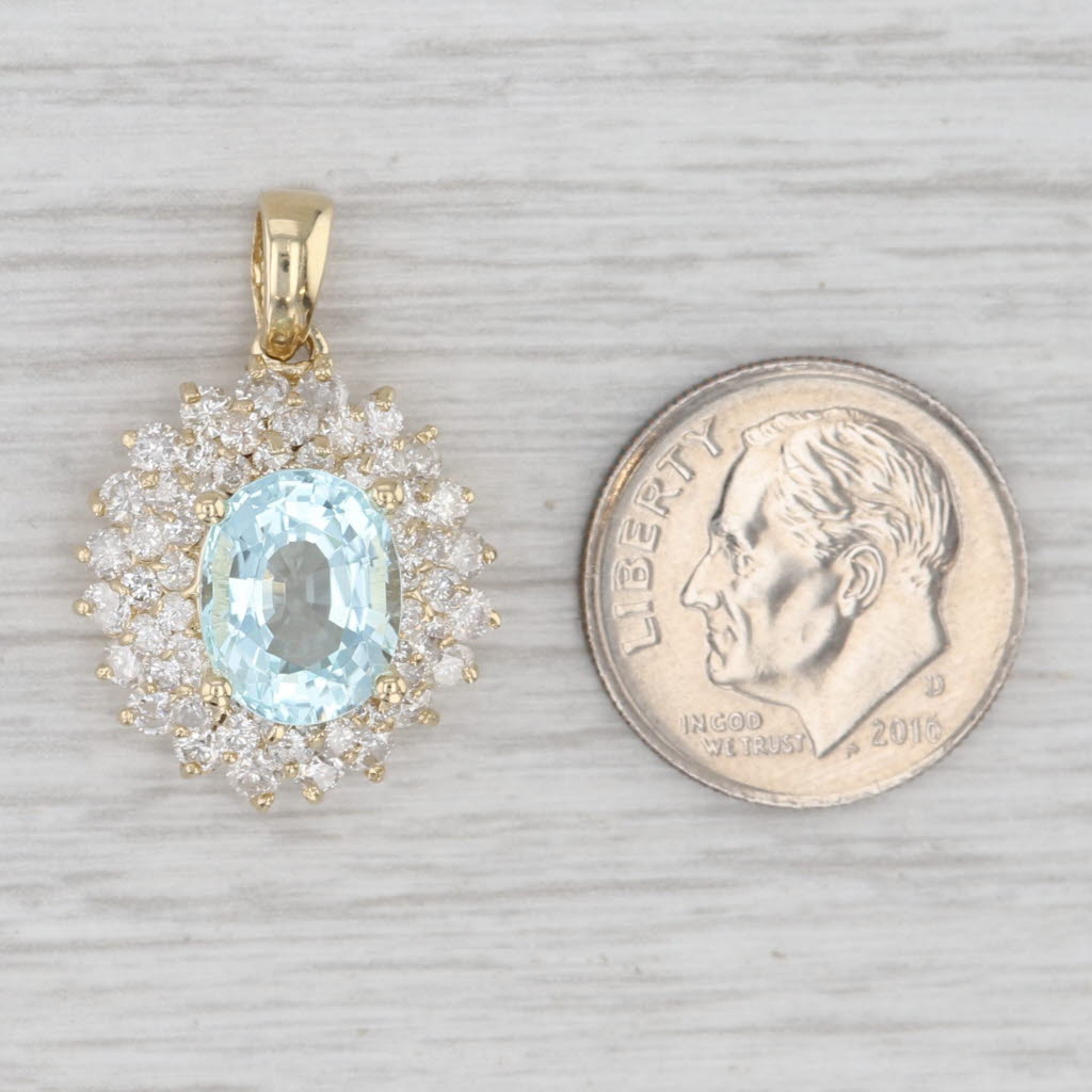 4.80ctw Round Blue Topaz Diamond Halo Pendant 14k Yellow Gold