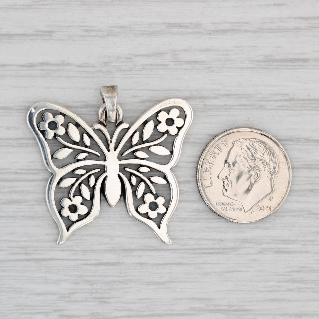 Light Gray Flower Butterfly Pendant Sterling Silver Statement James Avery