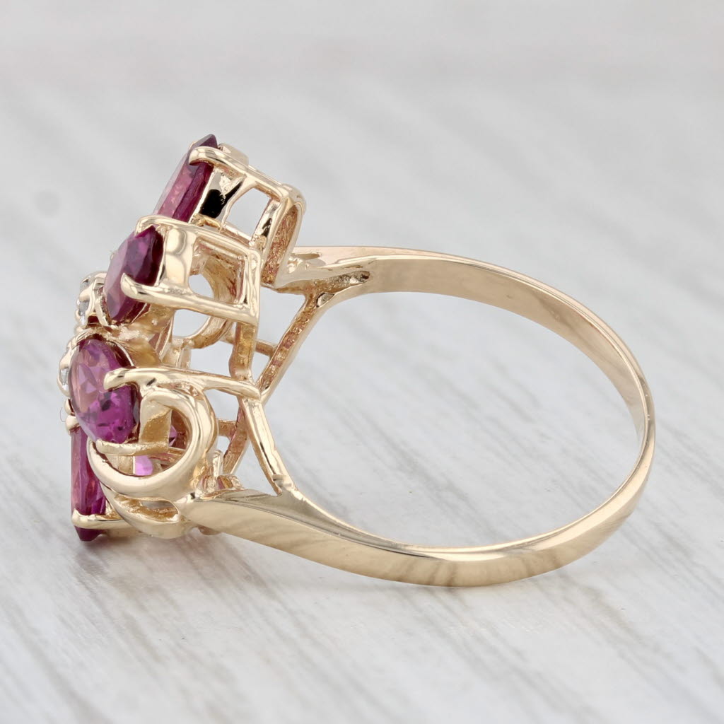 Light Gray 3.42ctw Pink Purple Garnet Diamond Cluster Ring 14k Gold Sz 7.25 Floral Cocktail