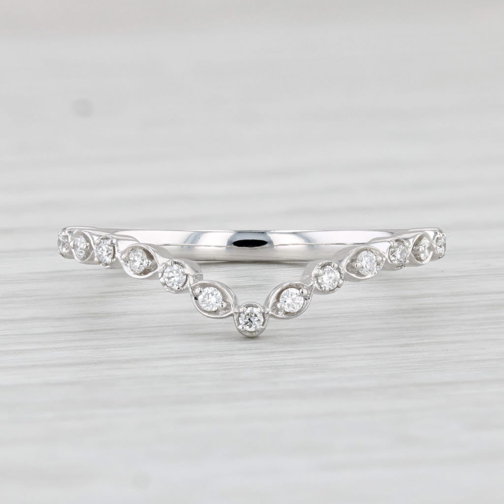 Light Gray New 0.10ctw Diamond Ring 14k White Gold Contoured V Guard Size 6.5 Wedding Band