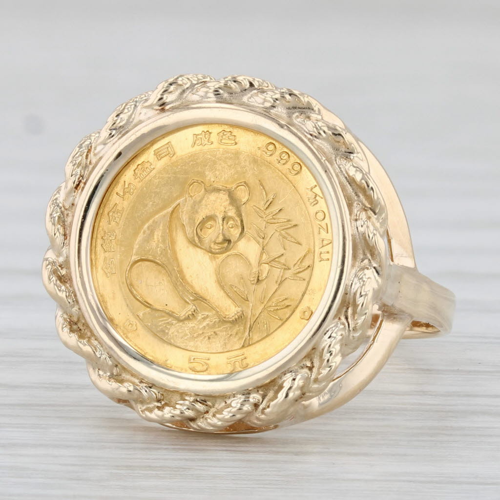 Light Gray 1988 Chinese Panda Coin Ring 14k 1/20th Oz 999 Fine Gold 5 Yuan