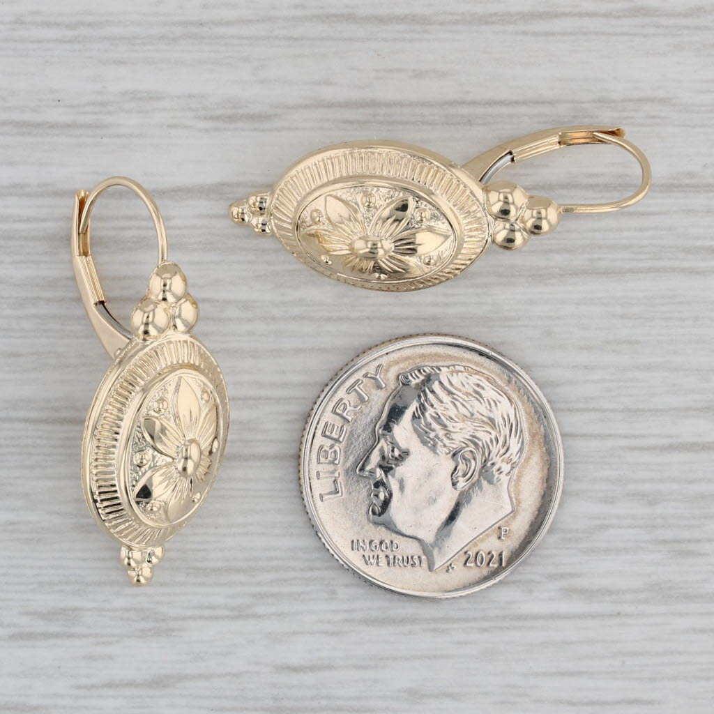 Gray Flower Drop Earrings 14k Yellow Gold Look Posts Lever Backs