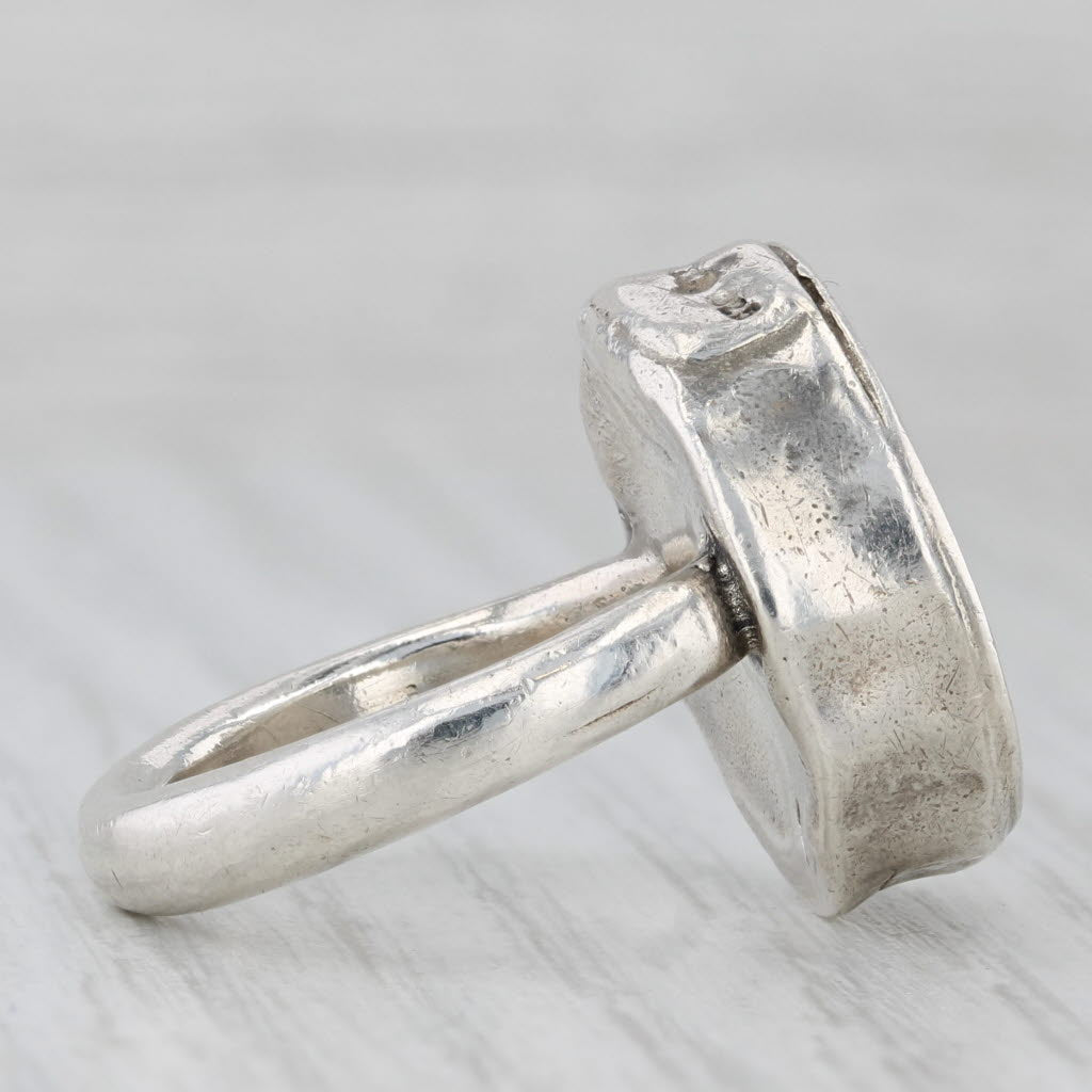 Gray Swirl Statement Ring Hammered Sterling Silver Size 8.5